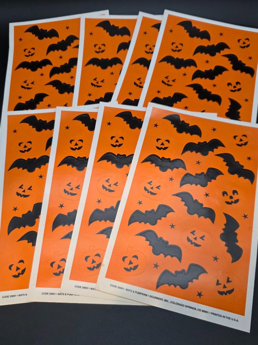 Lot of 8 Sheets - Vintage Stickers Halloween Pumpkins Bats jack o lanterns